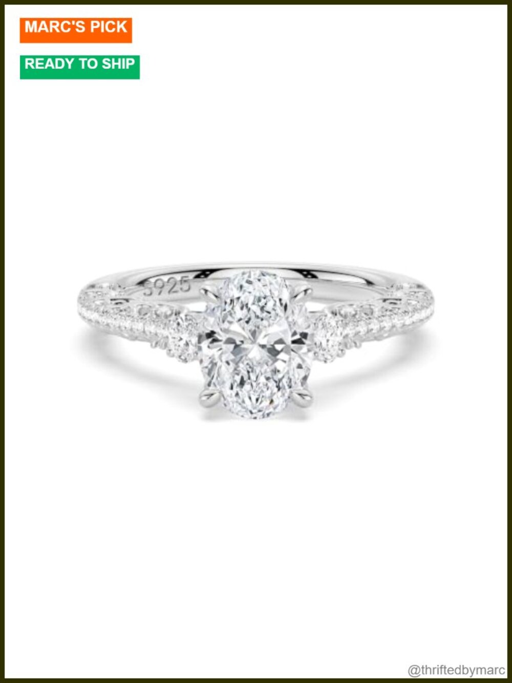 Oval Cut 3 Stone Moissanite Engagement Ring 925 Sterling Silver